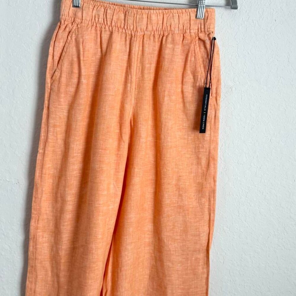 Tahari Essentials NWT 100% Linen Wide Leg Pants Orange Peach Size Small